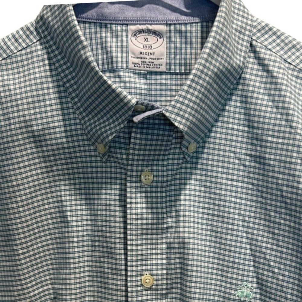 Brooks Brothers Dress Shirt XL Mens Blue Check Regent Fit Supima Cotton 1818 - Picture 1 of 7
